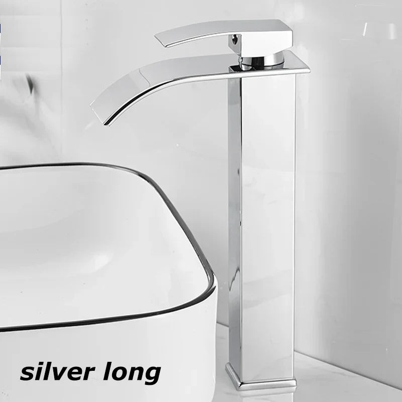 Aqualis Noir Waterfall Basin Mixer Tap | Stainless Steel | Hot & Cold Water | For Bathroom & Guest WC