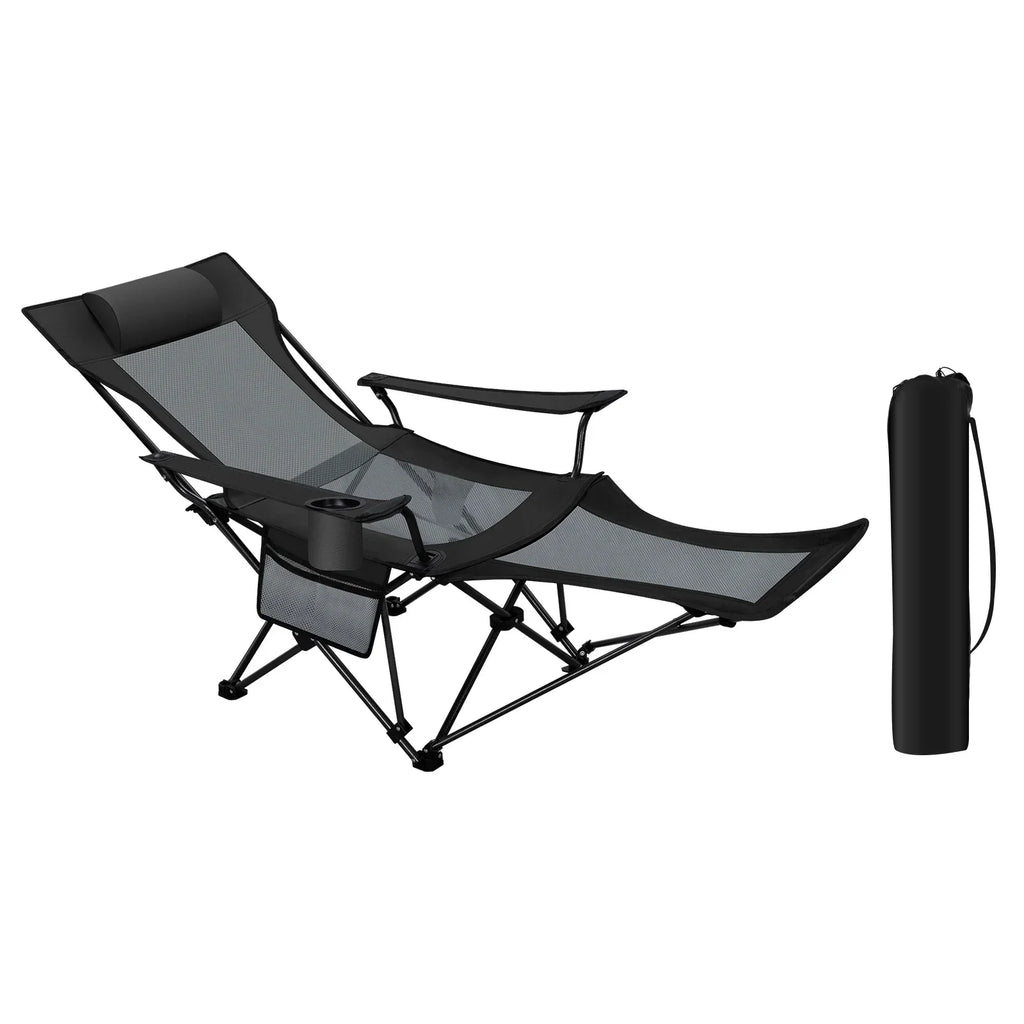 CAMPURE Relax Deck Chair | Adjustable & Foldable | With Footrest | Ultralight & Portable – Black/Grey