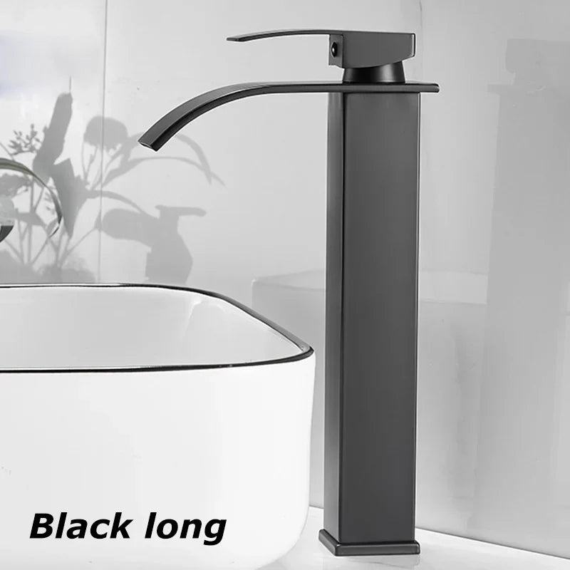 Aqualis Noir Waterfall Basin Mixer Tap | Stainless Steel | Hot & Cold Water | For Bathroom & Guest WC