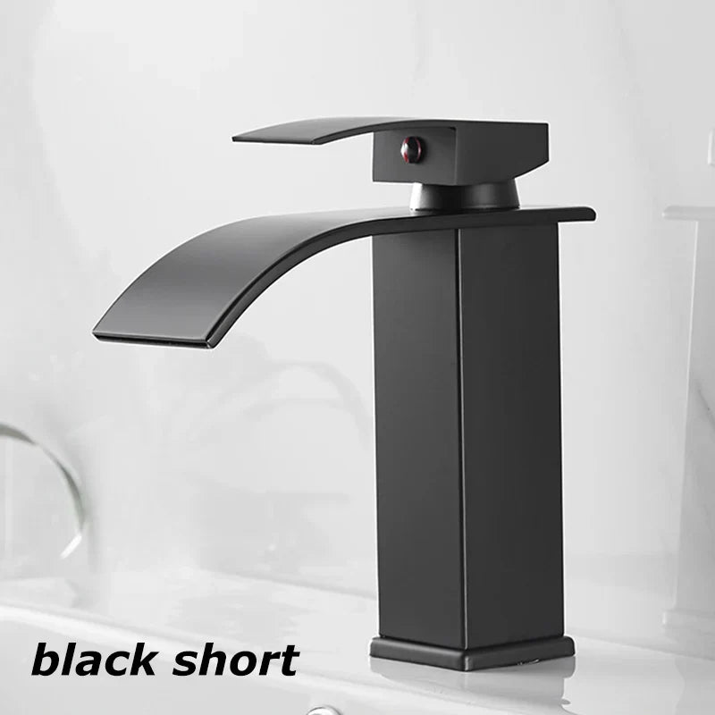 Aqualis Noir Waterfall Basin Mixer Tap | Stainless Steel | Hot & Cold Water | For Bathroom & Guest WC