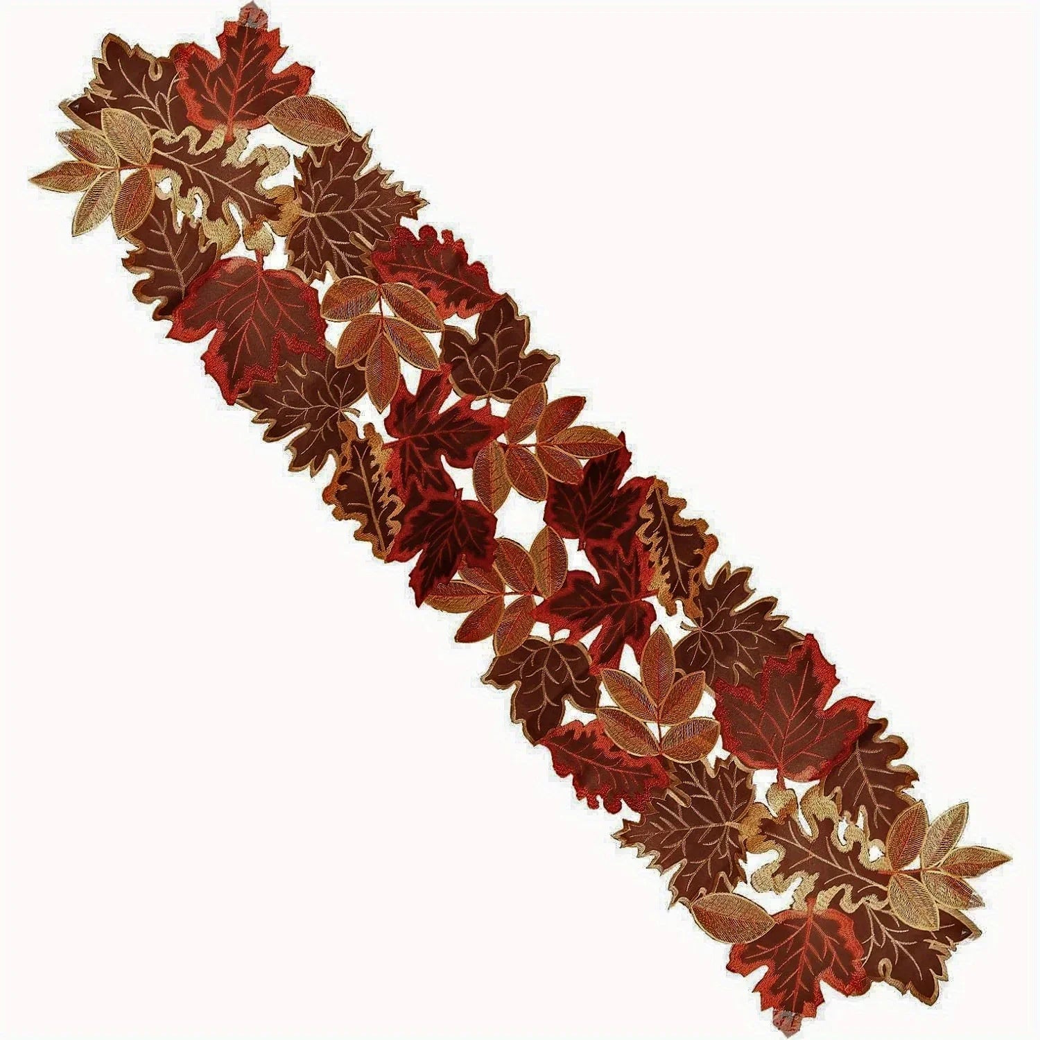 HarvestLeaf Table Runner | Embroidered Maple Leaf Design | Autumn Decor in Country House Style