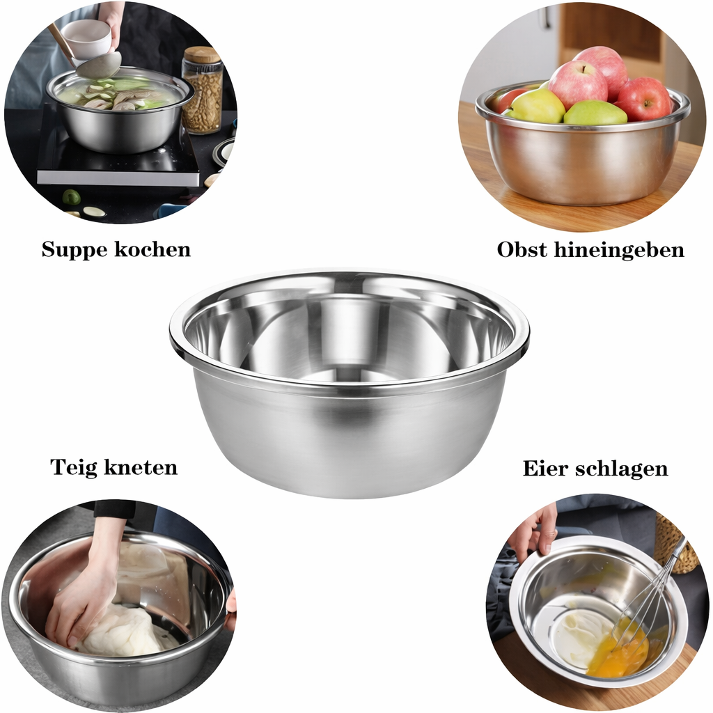 EdelSieb Küchenset | Edelstahl | 3-teiliges Sieb-, Schüssel- & Abtropfset