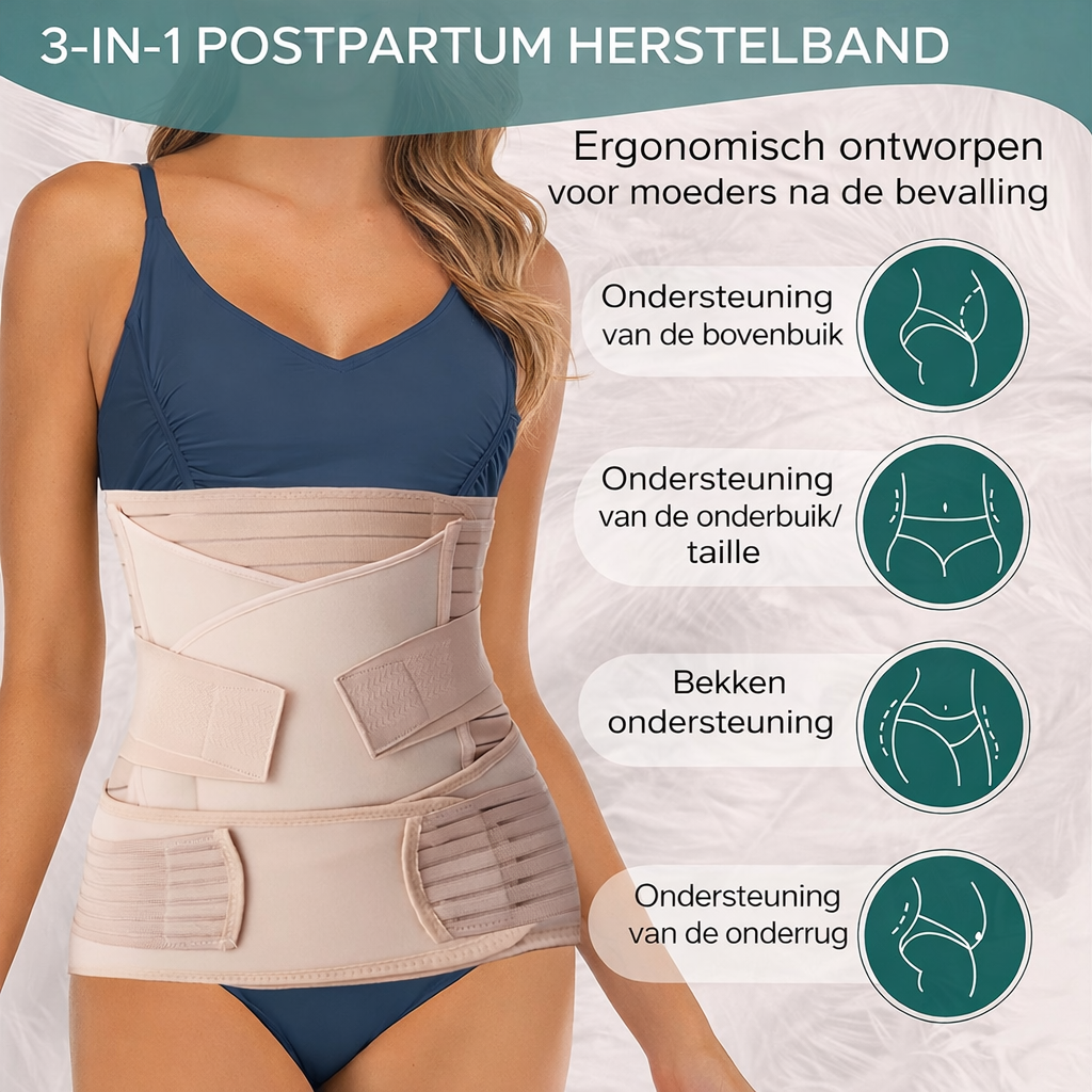 Mamalora | 3-in-1 Postpartum-Stützgürtel | Bauch-, Taillen- & Beckenband | Verstellbare Unterstützung nach der Geburt