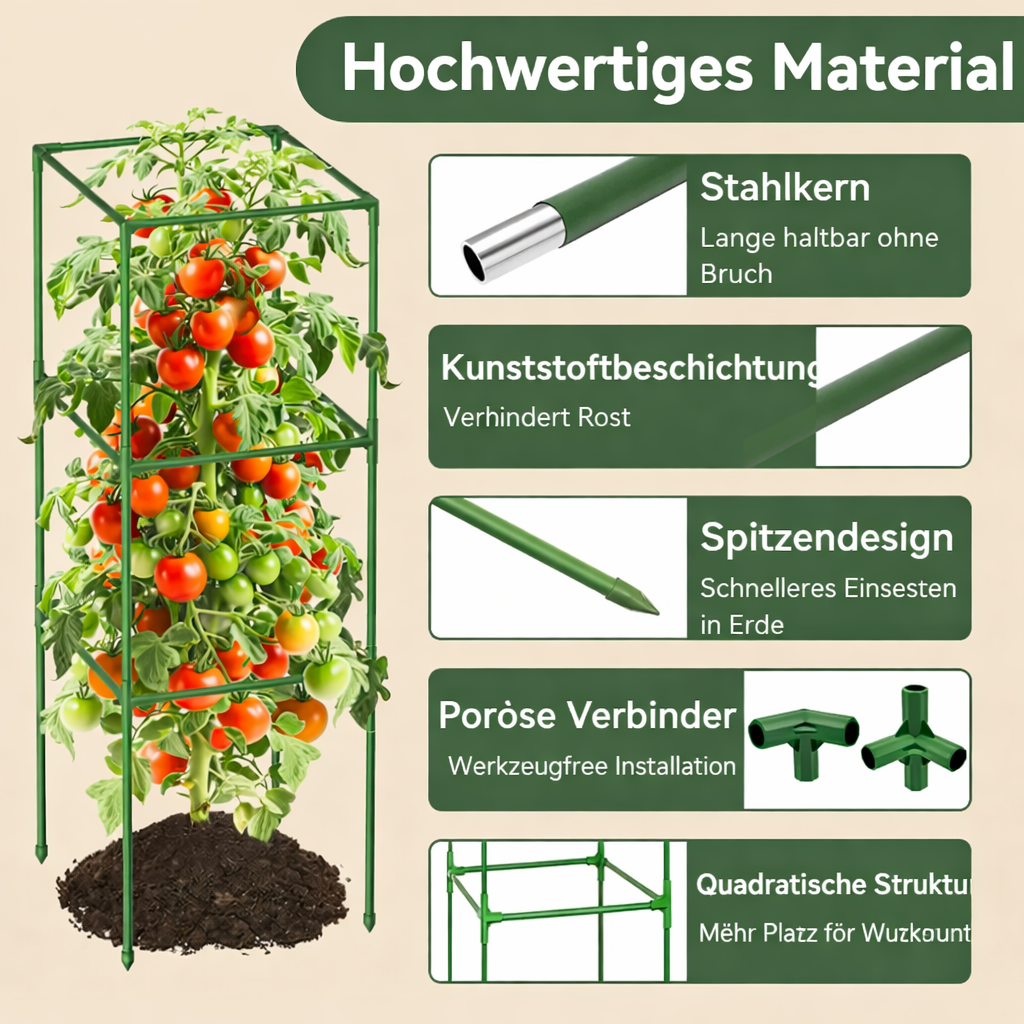 Plantora | Pflanzenstützen Set | Modulares Rankhilfesystem | Stahlkern | 90–160 cm