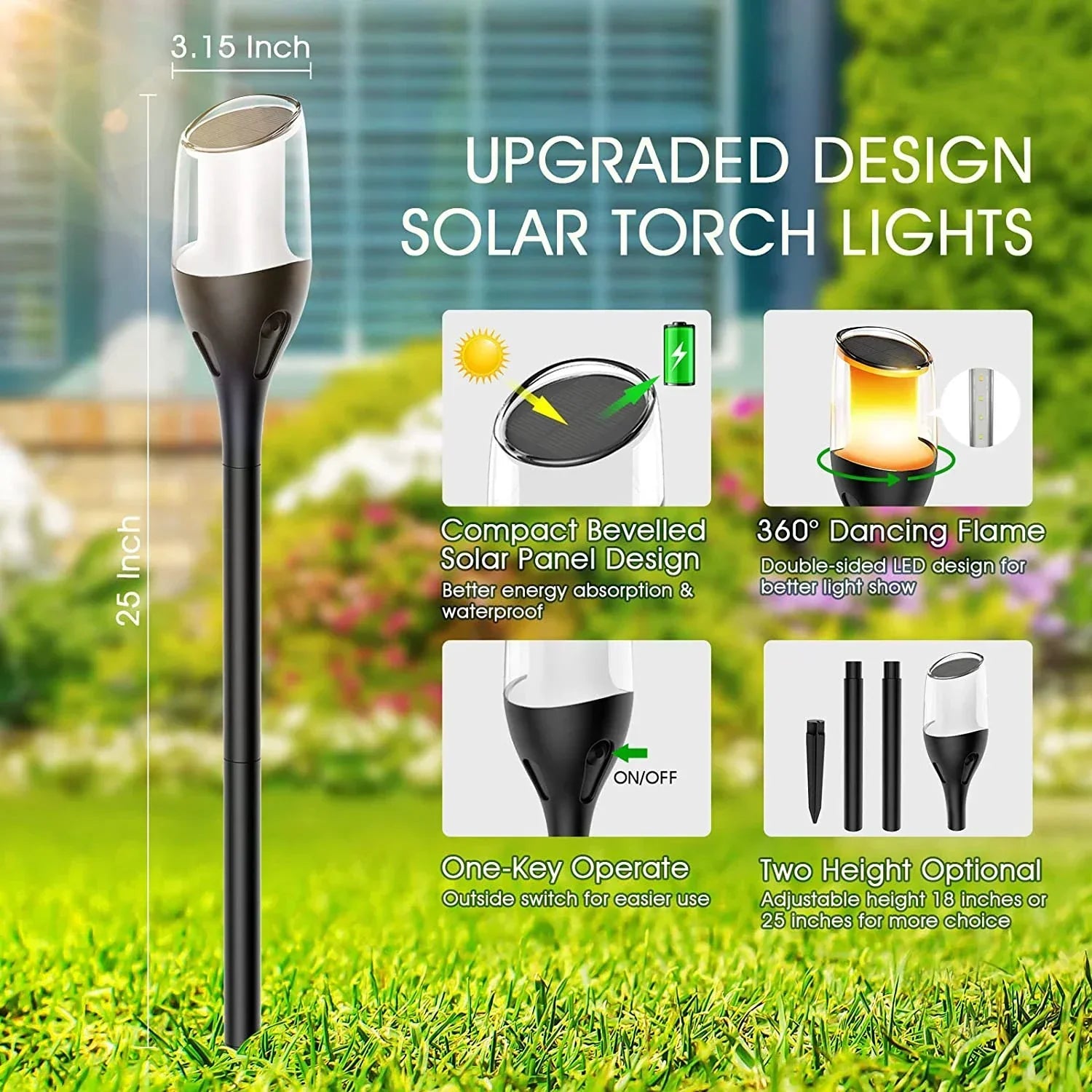 Flamara | Solar-Fackelleuchten mit Flammeneffekt | 12 Std. Leuchtdauer | Wetterfest IP65 | Gartenbeleuchtung