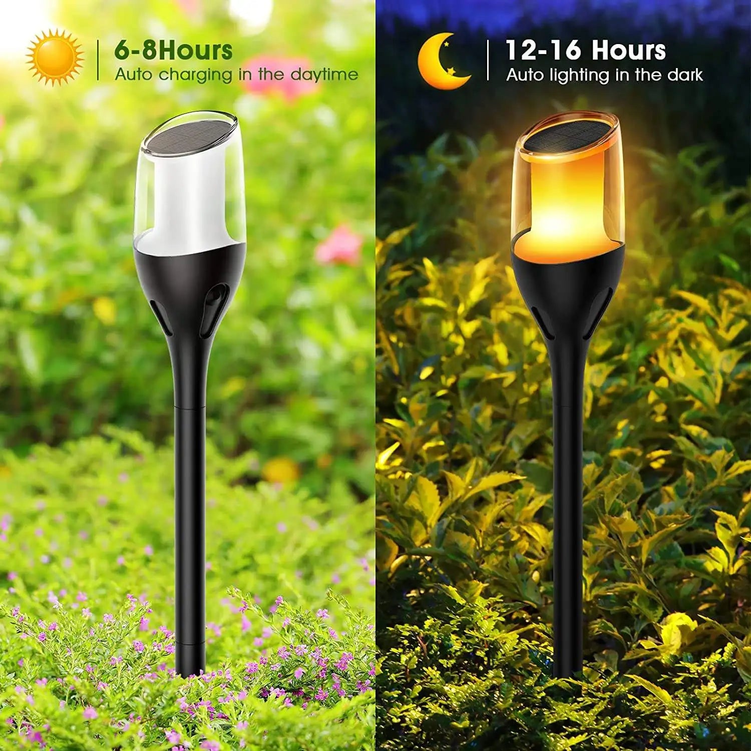 Flamara | Solar-Fackelleuchten mit Flammeneffekt | 12 Std. Leuchtdauer | Wetterfest IP65 | Gartenbeleuchtung