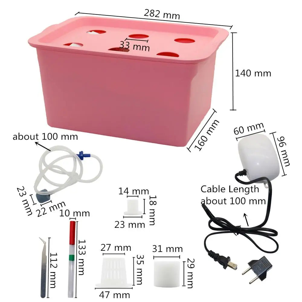 HydroBloom Hydroponik System 6er Set | DWC Anzuchtbox | 220V Luftpumpe EU-Stecker