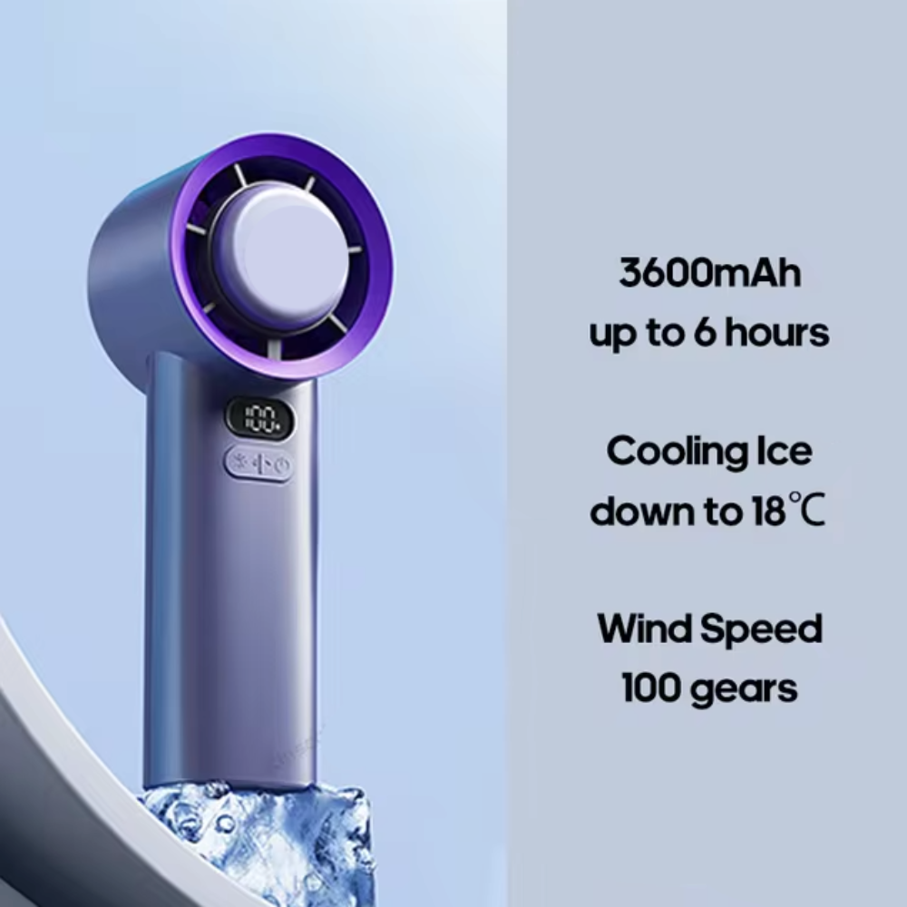 BreezeForce | Handventilator mit Turbo-Luftstrom | 100 Geschwindigkeitsstufen | USB-Aufladbar | 3600 mAh