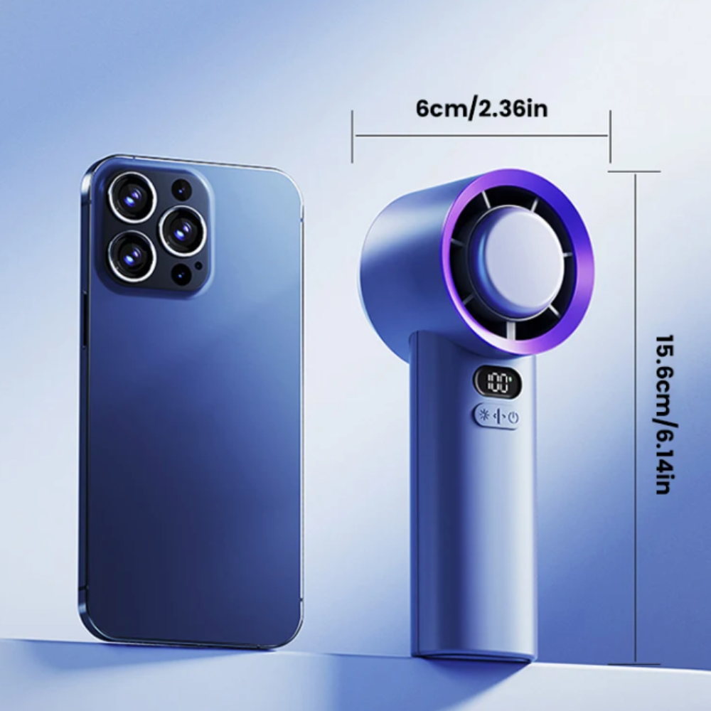 BreezeForce | Handventilator mit Turbo-Luftstrom | 100 Geschwindigkeitsstufen | USB-Aufladbar | 3600 mAh
