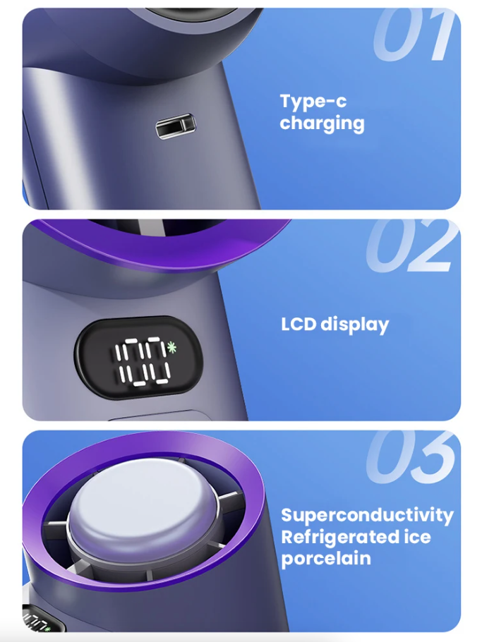 BreezeForce | Handventilator mit Turbo-Luftstrom | 100 Geschwindigkeitsstufen | USB-Aufladbar | 3600 mAh