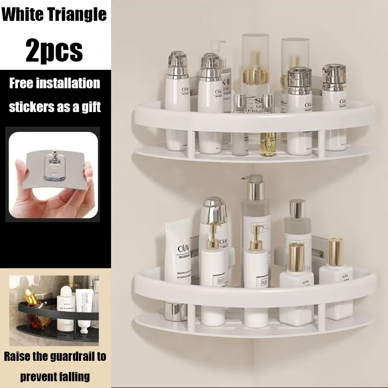 AquaSpace Pro | Corner Shower Shelf without Drilling | Aluminum | Rust-Free & Durable | Bathroom Shelf in Black, White, Silver, or Black-Gold