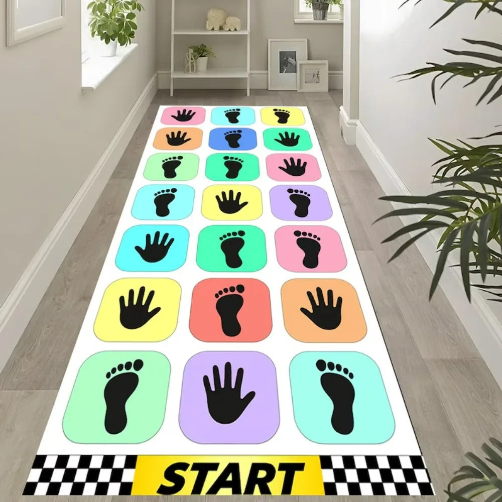 CozySteps Kinder Fuß- & Handabdruck Spielteppich | Rutschfester Pastell-Playmat | Wohnzimmer, Flur & Spielzimmer | 40 x 120 cm / 50 x 150 cm