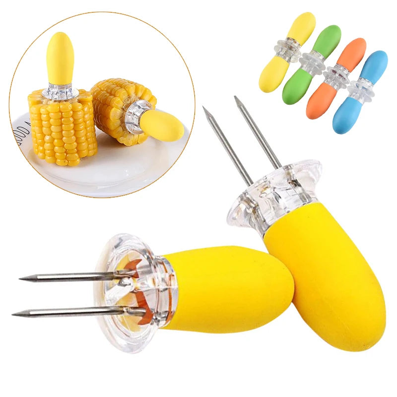 EmberGabel Maisgabeln Edelstahl Set | BBQ Halter für Maiskolben | 4 Paare Grillspieße