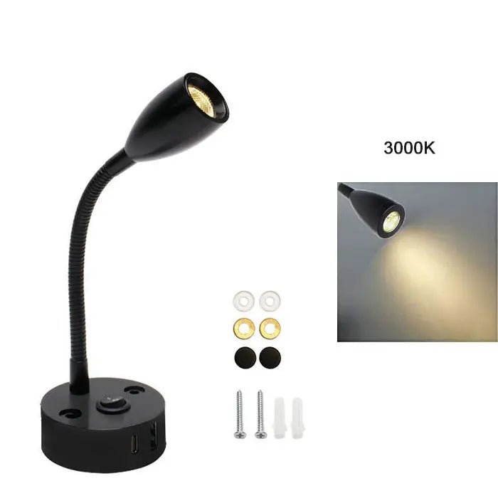 FlexiBeam RV Reading Lamp | 12V–24V Gooseneck Light with USB-C Fast Charging | LED Interior Lighting for Motorhome, Boat & Camper