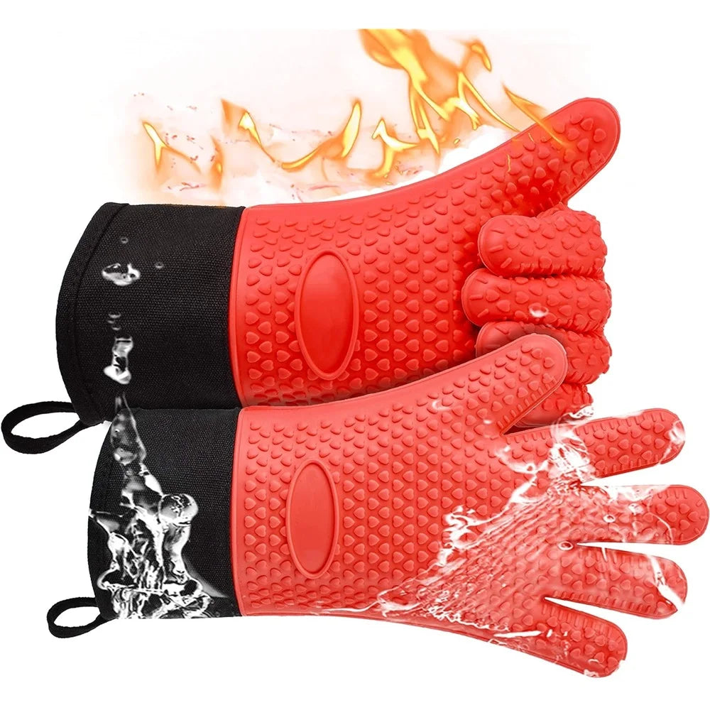 Griptermo Silicone Grill Gloves | Heat Resistant up to 260 °C | Non-Slip & Waterproof | With Cotton Lining