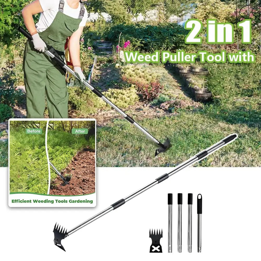 TerraVex | 2-in-1 Unkrautentferner mit Langstiel | Gartenhacke & Unkrautrechen | 148 cm Stahlwerkzeug