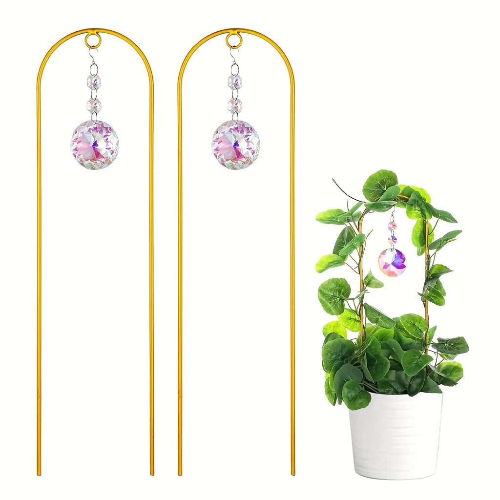 RainbowVinea | Pflanzenstütze mit Solar-Regenbogenkristall | Rankhilfe aus Metall für Kletterpflanzen & Blumen
