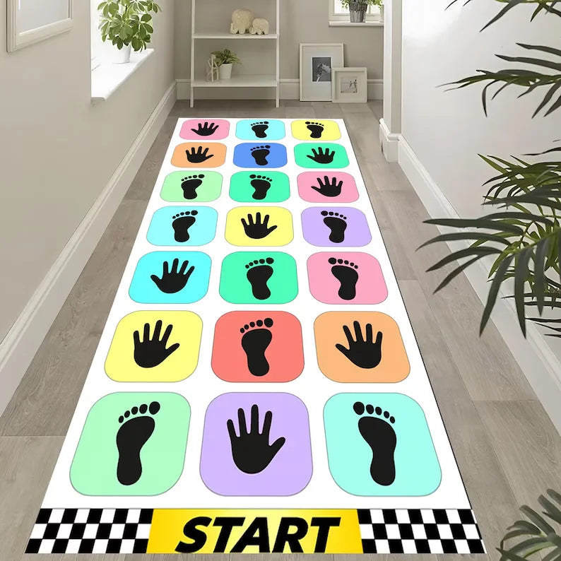 CozySteps Kinder Fuß- & Handabdruck Spielteppich | Rutschfester Pastell-Playmat | Wohnzimmer, Flur & Spielzimmer | 40 x 120 cm / 50 x 150 cm