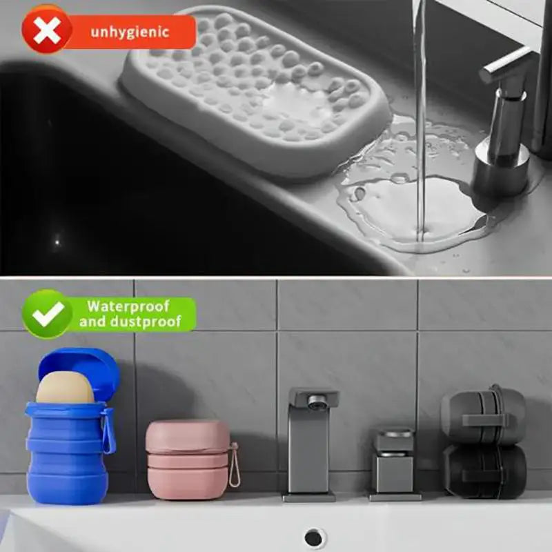 Soapora Silikon Seifenschale mit Deckel | Auslaufsicher | Tragbar für Bad & Reisen | Camping Seifenbox