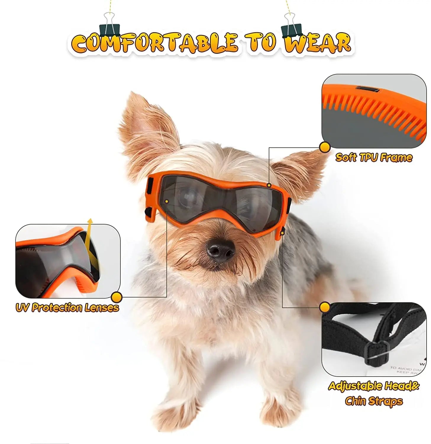 SunPaws Hunde Sonnenbrille | UV-Schutz Schutzbrille für Hunde & Katzen | Antibeschlag mit Belüftung | Verstellbare Gurte | Größe S/M