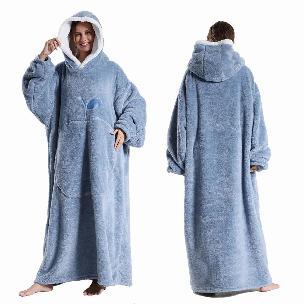 CozyHaven Plus Size Hooded Blanket | Plush Sherpa Wearable Blanket with Sleeves & Pocket | 140 cm | Unisex Winter Cozy Blanket