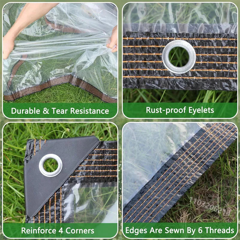 ClariShield | Transparente Schutzplane | Wasserdichte Gartenplane | 2 x 2 m Wind- & Regenschutz