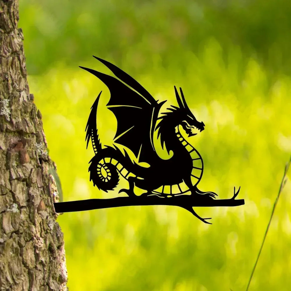 ArtVireo Metall-Vogelbaum & Gartenkunst | Silhouette Vögel/Drachen/Feen/Hunde | Außendekoration