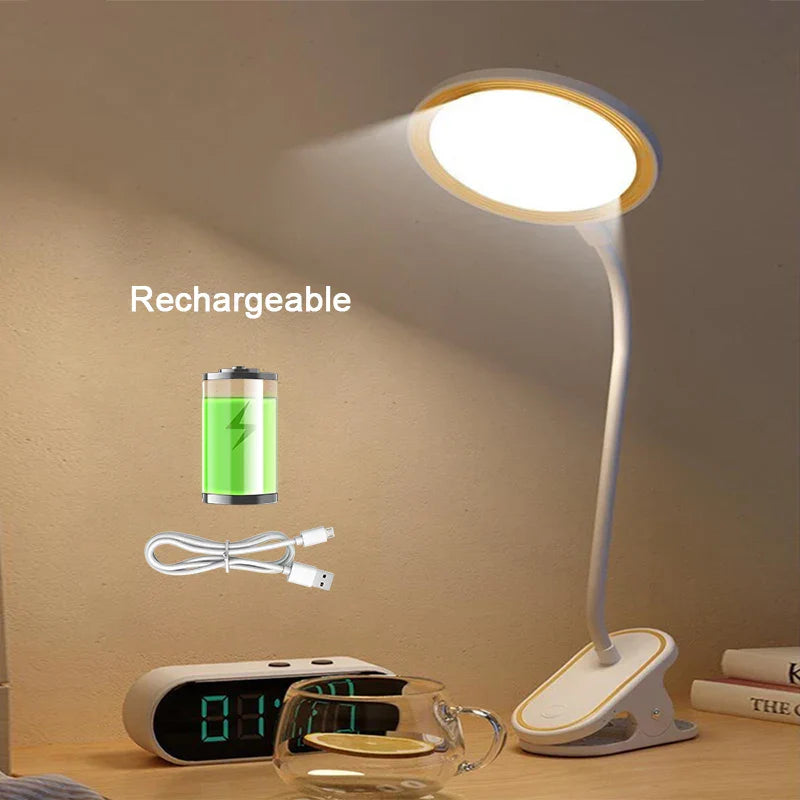 ClipLuma LED Desk Lamp | USB Rechargeable | 3 Brightness Levels | Eye-Friendly | With Clip Mount