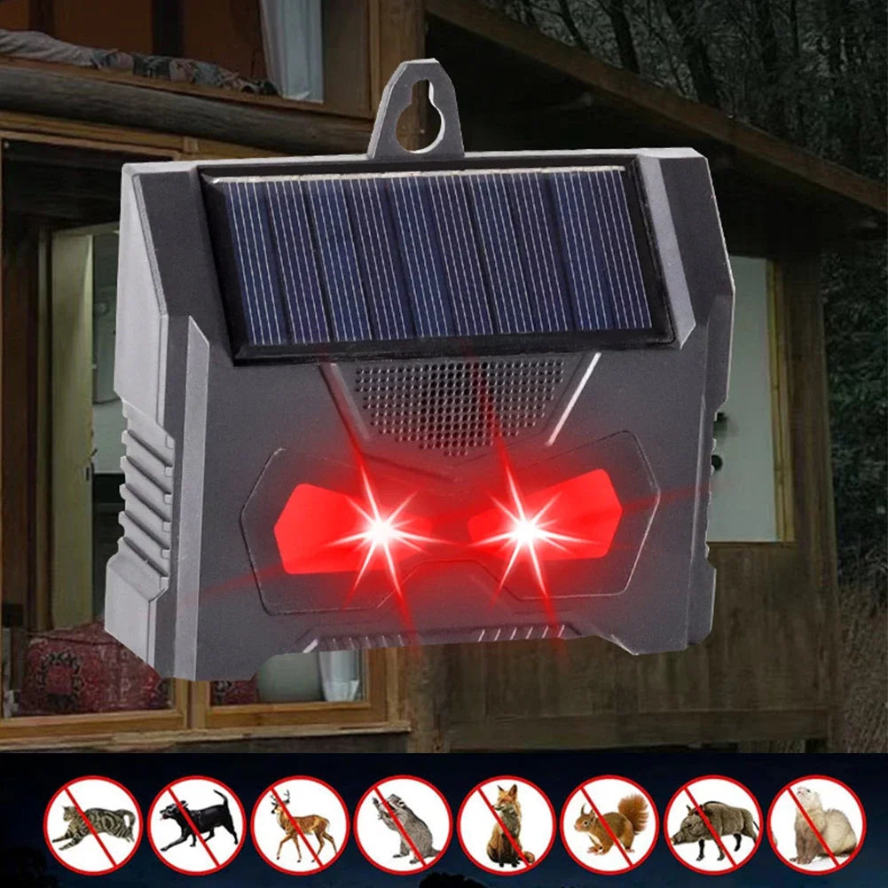 TerraShield | Solar Ultraschall-Tiervertreiber mit LED-Blitzlicht | Wasserdichter Wildtier-Abwehrschutz für Garten, Hof & Bauernhof