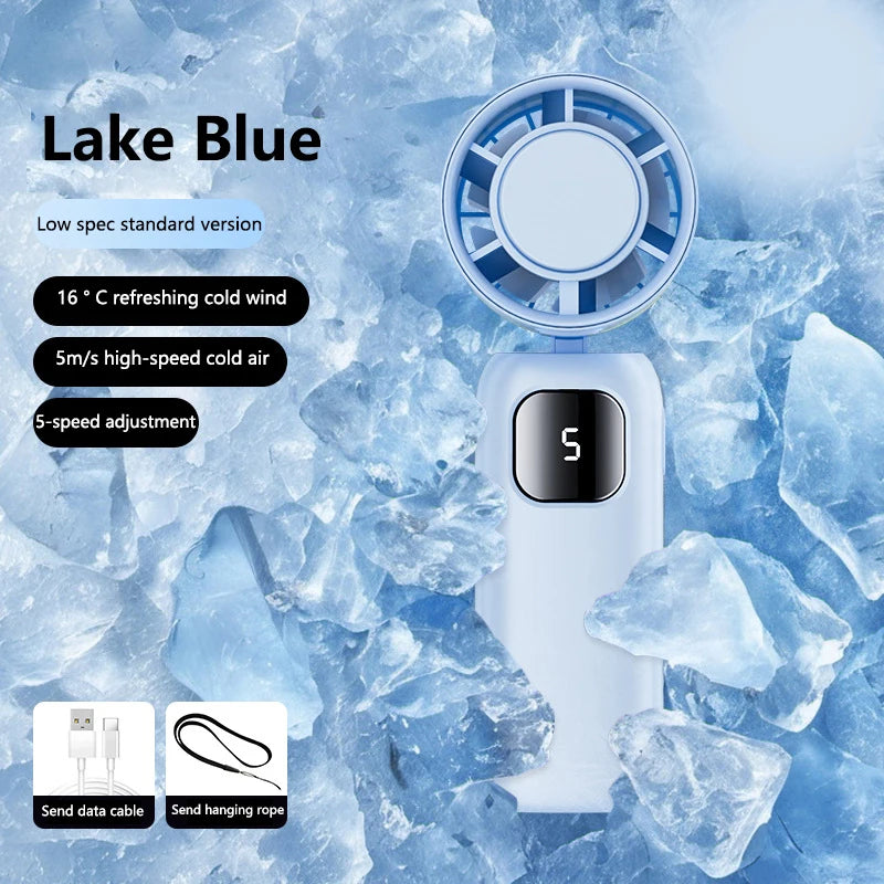 FrostTurbo Turbo Handventilator mit Eiskühlung | 199 Stufen | LED-Digitalanzeige | Handheld & Desktop | USB Akku | Reise & Zuhause