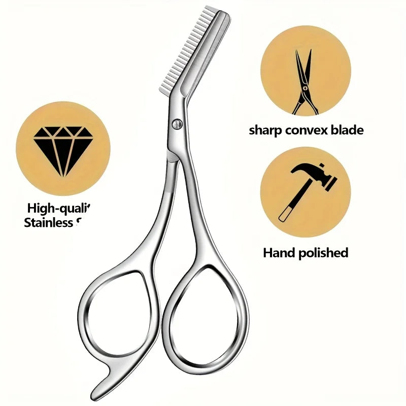 BrowGuard Augenbrauen-Schere | Edelstahl Präzision | Sicherheitskamm | Hypoallergen | Ergonomisch | Für sauberes Brow-Shaping