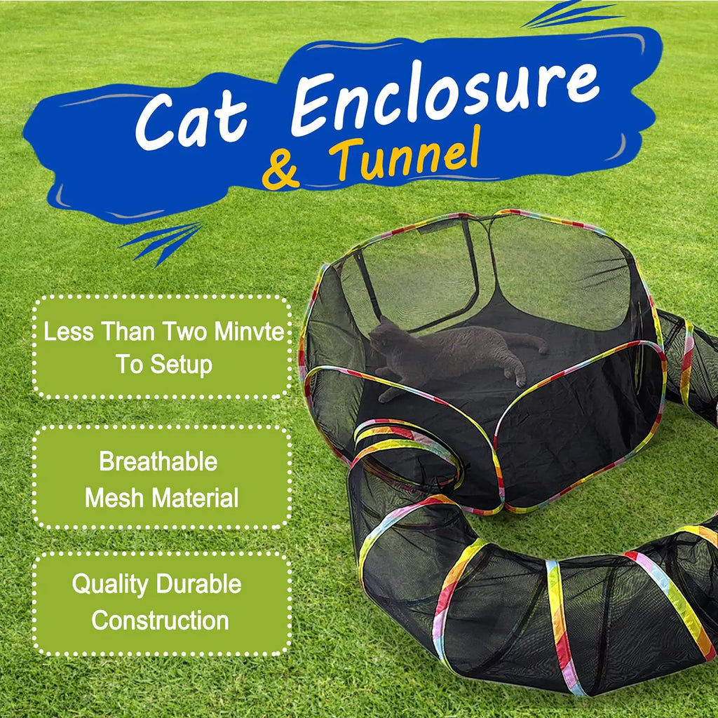 PawPatio Flex Outdoor Katzengehege mit Tunnel | Faltbares Katzenzelt aus Mesh & Oxford | Reißverschluss-Verbindung | Tragetasche | Für Katzen & Kleintiere