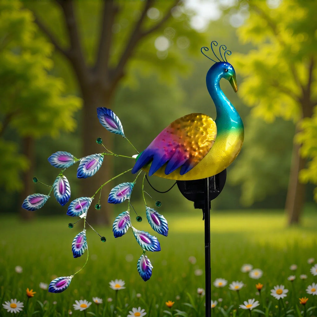 Solavira Solar Gartenfigur Pfau 75 cm | Metall Skulptur mit LED | Wasserdicht IP65 | Garten Deko