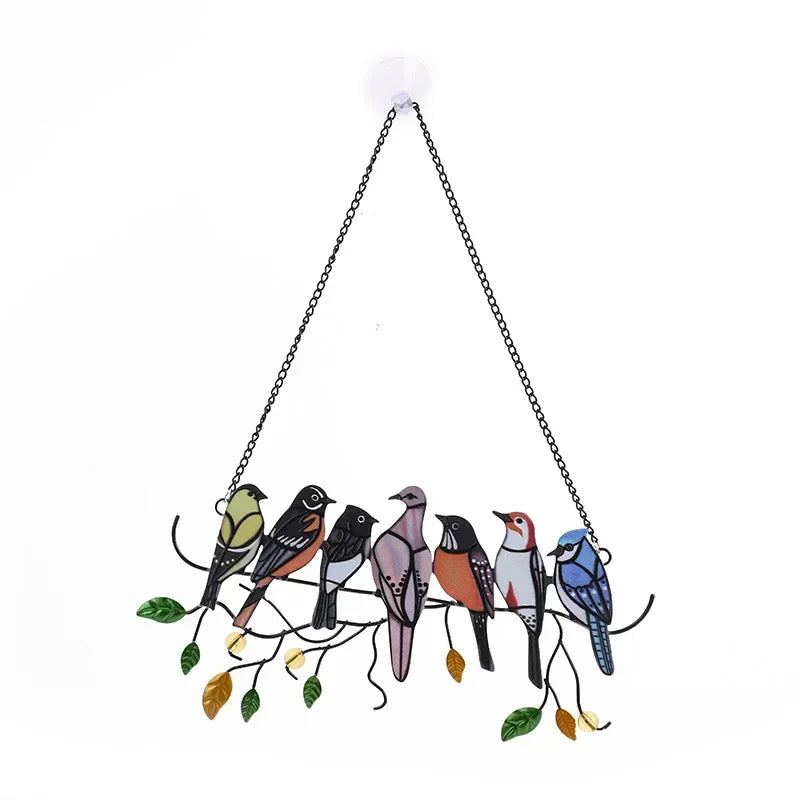 Melodiva | Metall-Windspiel mit Bunten Vögeln | Dekorativer Fenster- und Balkonhänger für Haus und Garten