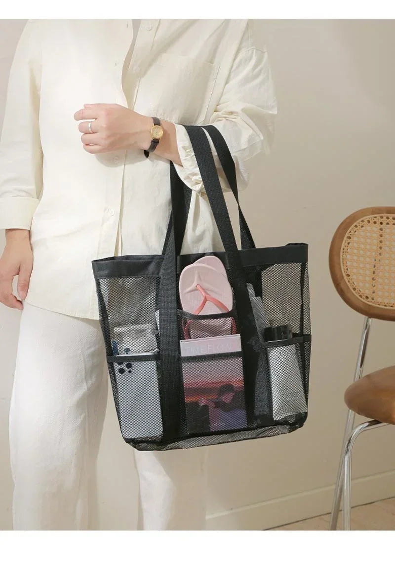 AquaCarry Strandtasche Netz | Schnell Trocknend | Große Kapazität | Dusch & Gym Organizer