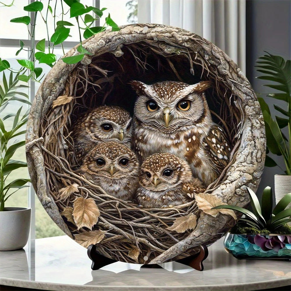 AnimaraHome Vintage Tier-Willkommensschild | Rund 20 cm | Katze, Eule, Schildkröte | Holz Deko