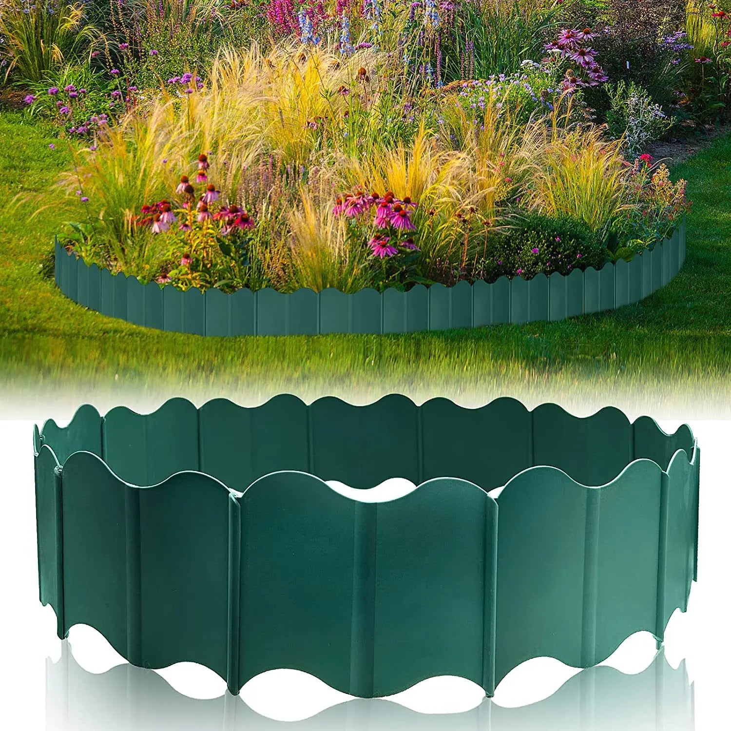 Edgevera Rasenkante Garten | Kunststoff Beeteinfassung | Flexibles Rasenkanten System | 15 × 14 cm | Einfache Montage