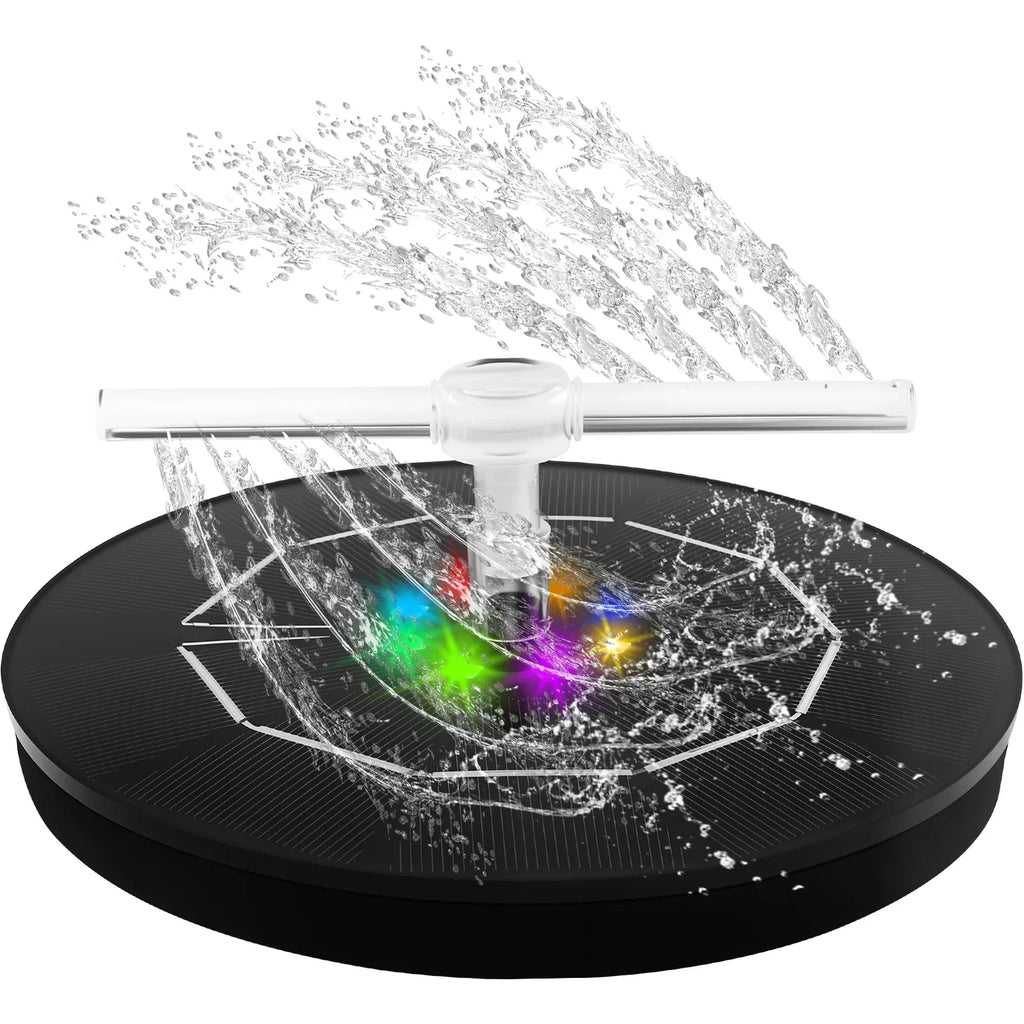 AquaLume Solar Spring | 3W Solar Fountain with LED Color Play | Up to 60 cm Fountain Height | 7 Nozzle Attachments