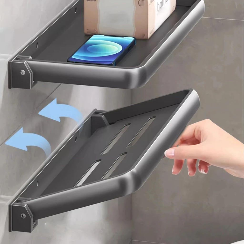 Aluvia Badezimmer Wandregal Klappbar | Platzsparendes Aluminium | Multifunktion Aufbewahrung | Wandmontage
