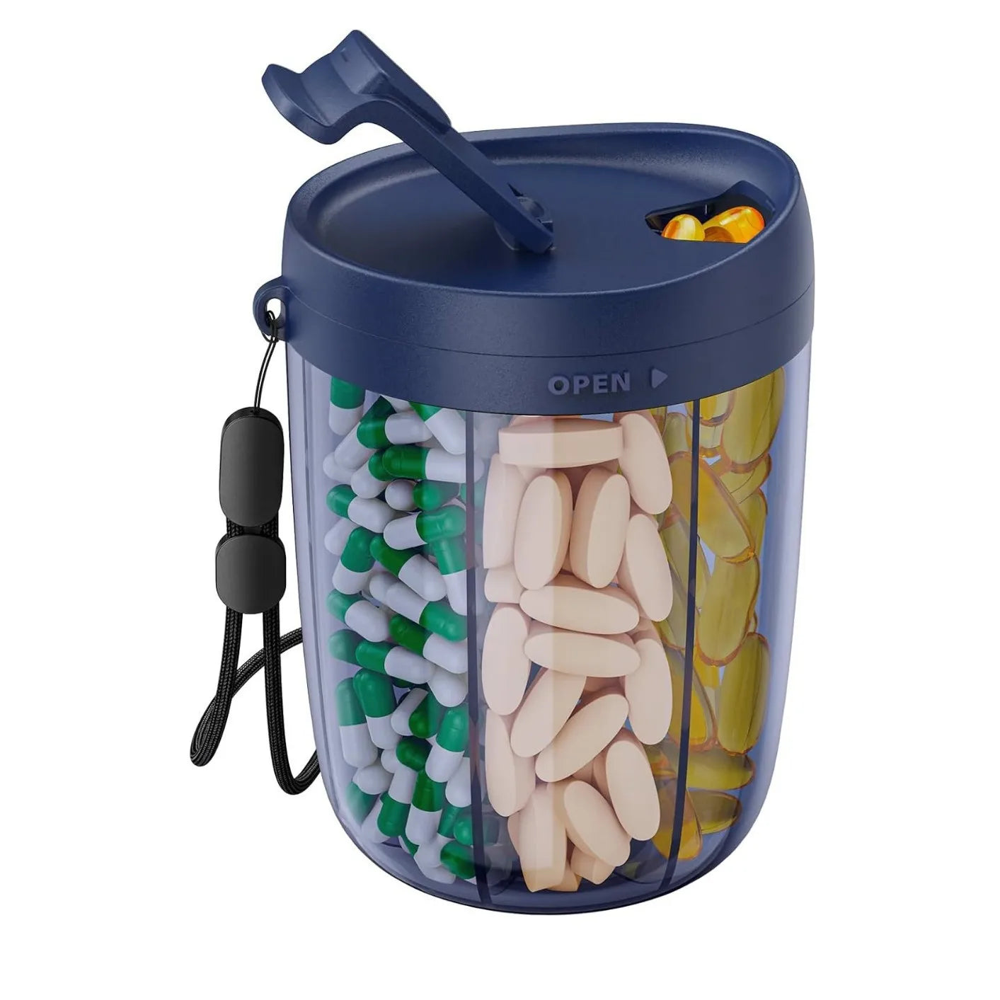 VitaPort Pillenorganizer | 6 Fächer | Reise-Tablettenbox für Vitamine & Nahrungsergänzungsmittel