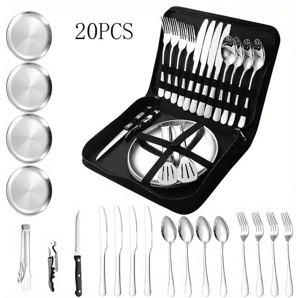 Camping Cutlery Set Silviora Gear | 10/20-piece | Stainless Steel | For Outdoor, Picnic & Travel