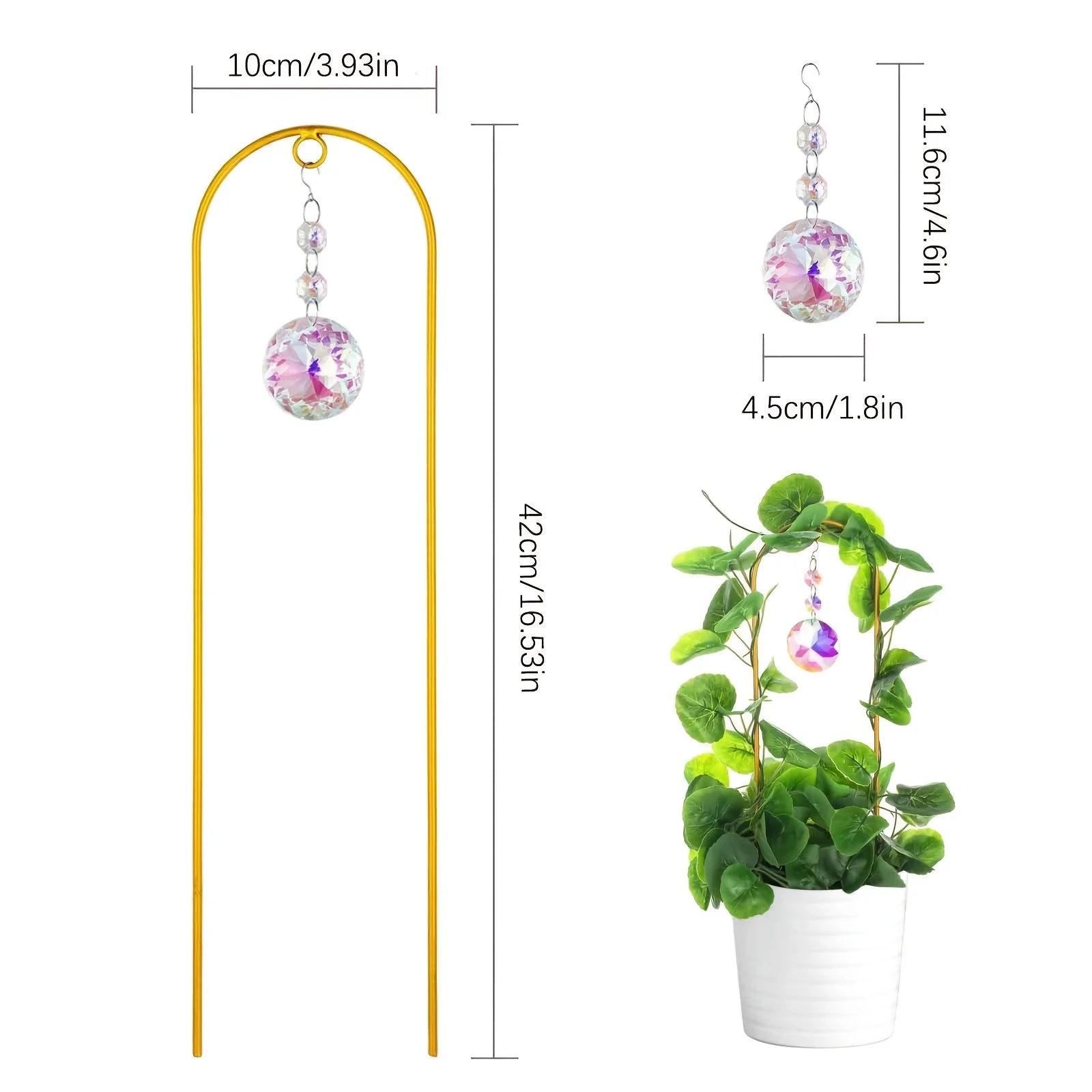 RainbowVinea | Pflanzenstütze mit Solar-Regenbogenkristall | Rankhilfe aus Metall für Kletterpflanzen & Blumen