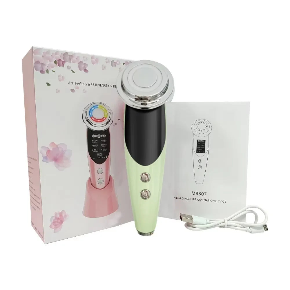 Dermalviora Gesichts Massagerät 7-in-1 | EMS & RF Mikrostrom | LED Lichttherapie Anti-Falten Beauty Gerät