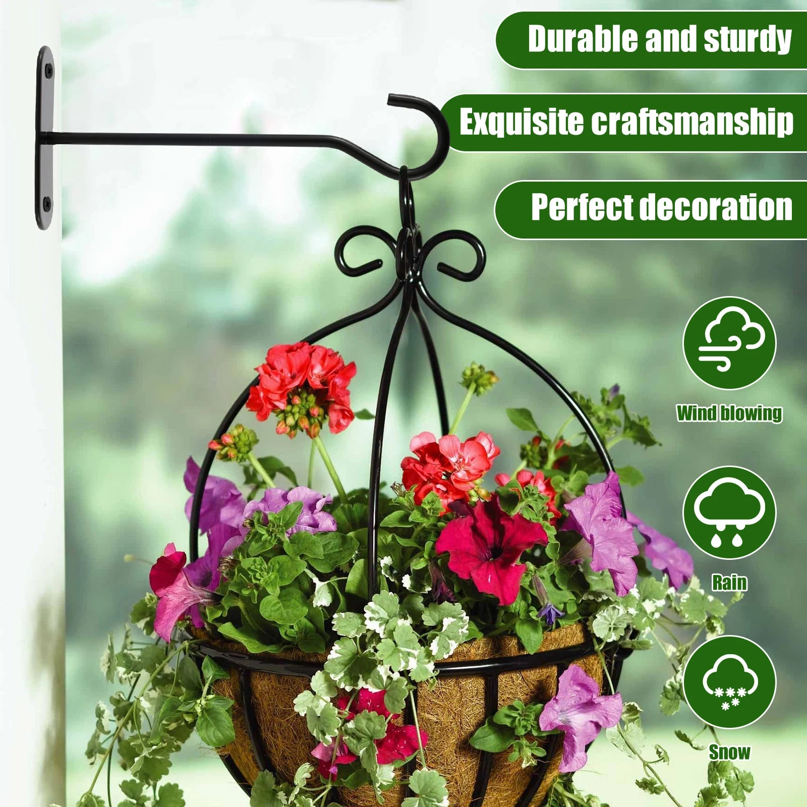 Florivano Pflanzenhaken Wandmontage | 6 Zoll | Eisen Schwarz | 4er Set bis 10 kg
