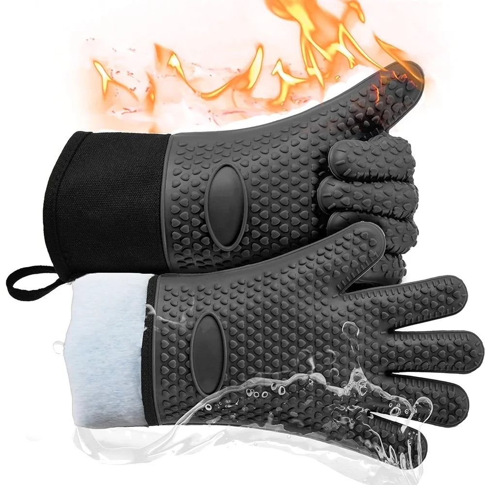 Griptermo Silicone Grill Gloves | Heat Resistant up to 260 °C | Non-Slip & Waterproof | With Cotton Lining