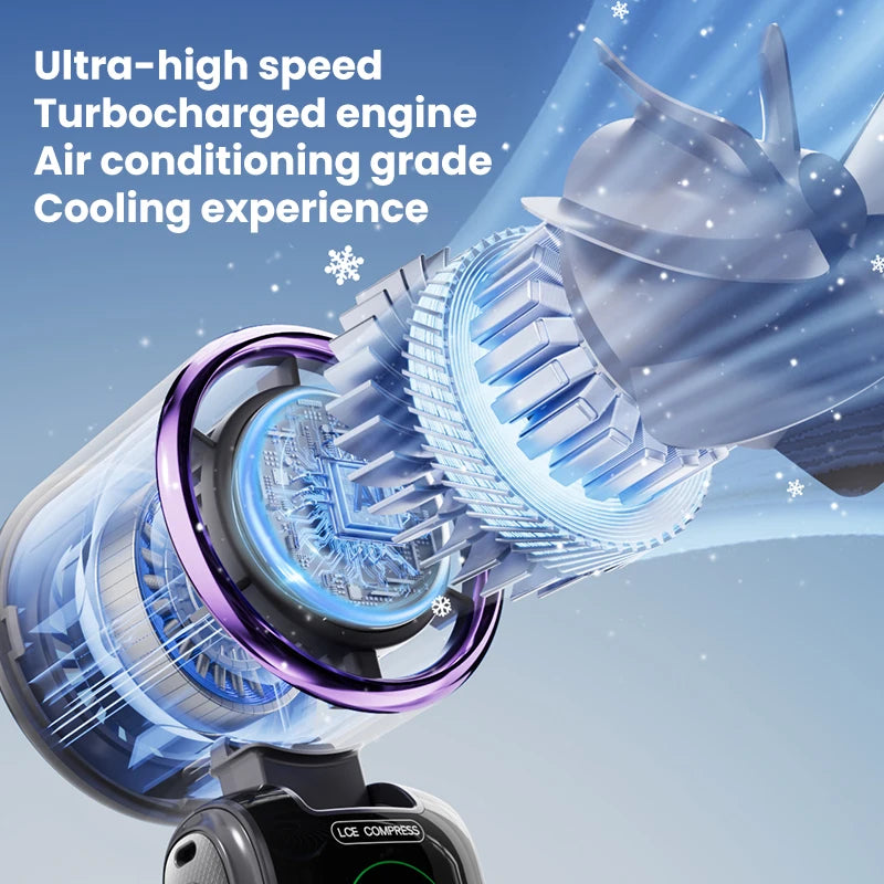 BREEZARO Mini Handventilator mit Kühlpack | 100 Stufen | 10W Turbo | Faltbar | Tragbar