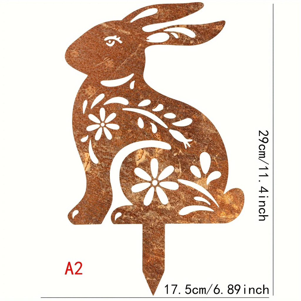 Rustiva | Hasen Gartenstecker | Rustikale Metall-Dekoration in Rostoptik | Wetterfester Gartenschmuck