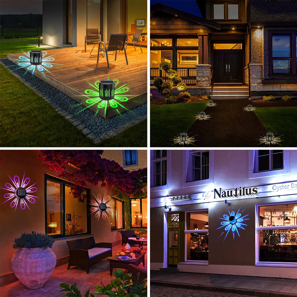 Lunavera Solar-Dekoleuchte | Warmweiß/RGB | IP65 Wetterfest | Blütenmuster-Projektion für Garten & Zaun
