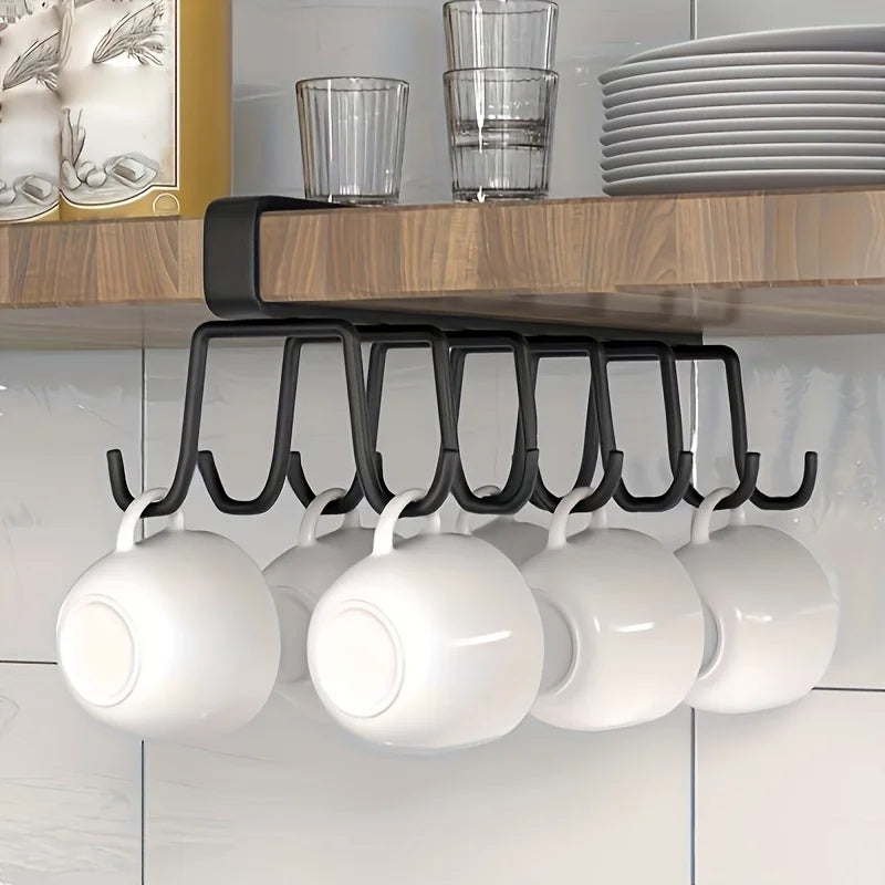 Cupora Tassenhalter für Hängeschrank | 12 Haken | Doppelreihe | Platzsparender Küchenorganizer aus Karbonstahl
