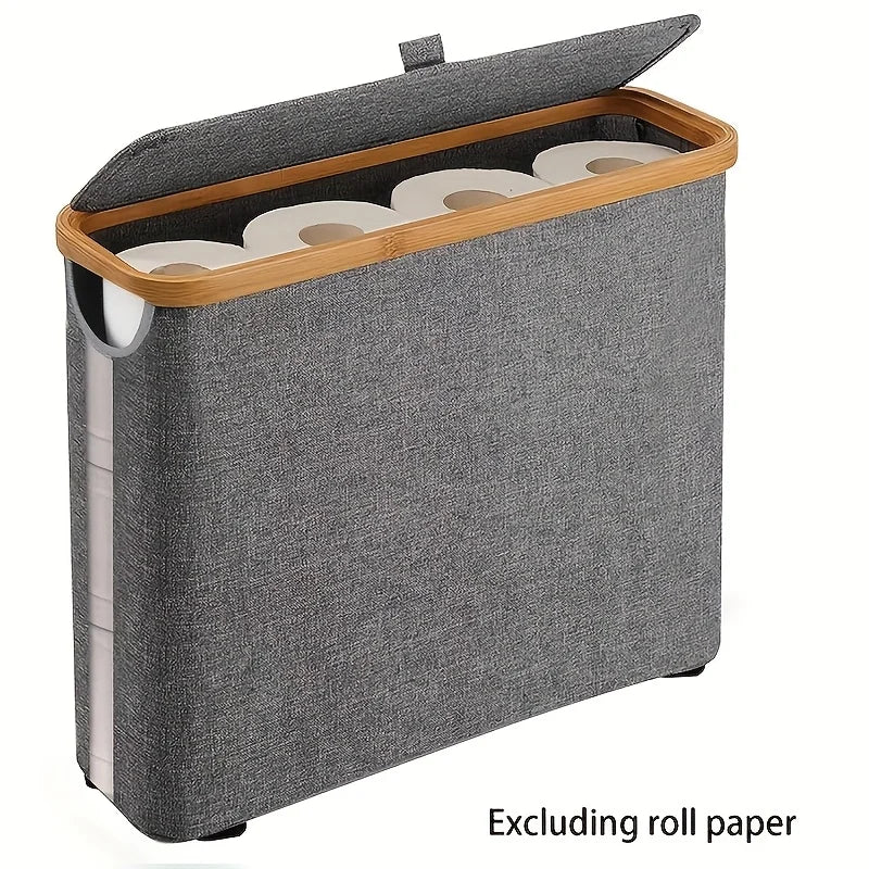 Bamburova Toilettenpapierhalter mit Korb | Bambus | Faltbar | Badezimmer Aufbewahrung